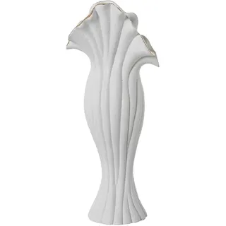 Bodenvase aus Keramik, schlanke Form, Sandweiß und Gold, 19 x 12 x 46 cm