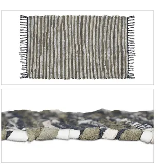 Relaxdays Flickenteppich , Grün, Beige , Leder, Textil , 100x60 cm , Teppiche und Böden, Teppiche, Fleckerlteppiche