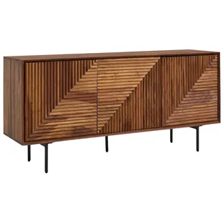 FineBuy Sideboard 150cm Sheesham Kommode mit 3 Türen Retro Design Metall schwarz
