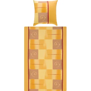 Erwin Müller Bettwäsche, Bettgarnitur Single-Jersey Ocker-gelb-rot Größe 80x80 cm / 135x200 cm - 100% Baumwolle, pflegeleicht, bügelleicht, mit praktischem Reißverschluss - Ocker-gelb-rot