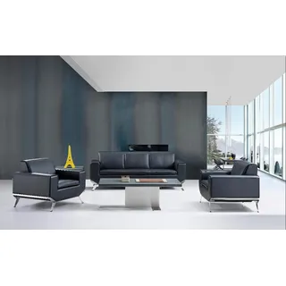 Ledersofa Set in Schwarz mit Edelstahl-Details, modernes Design - Schwarz