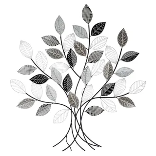 GILDE Metallbilder Wanddeko Bilder Metall – Moderne Wanddekoration Wohnzimmer – Wandbild 3D Metallbild Wand Deko Blumen Blätter Wall Decoration 100 x 107 cm Natur Farben
