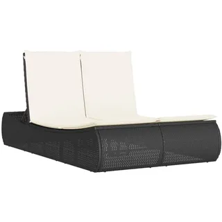 vidaXL Doppel-Sonnenliege mit Kissen Schwarz Poly Rattan - Creme, Weiß