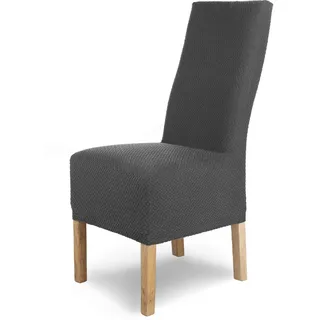 SCHEFFLER-Home Stuhlhussen Stretch Luna-Lang/Stuhlüberzug 4er Set Anthrazit/elastische Flanell Stuhlabdeckungen/Stuhlhussen Schwingstühle/Spann-Bezug Stuhl Überwurf als eleganter Schonbezug