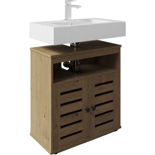 WELLTIME Waschbeckenunterschrank "MODENA", braun (eiche), B:60cm H:63cm T:30cm, Kunststoff, Melamin, Spanplatte, Schränke, Waschbeckenunterschrank, 60 cm, Siphonauschnitt