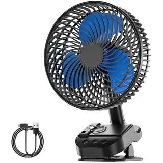 ATEngeus 4 in 1 USB Ventilator, 8'' Clip Ventilator, 10000 mAh Tischventilator, 5-Gang Camping Ventilator, 45°/90° Drehung, Timer-Funktion, mit Clip & Haken, Deckenventilator für Zuhause, Büro