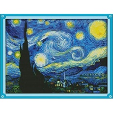 Cleana Arts Kreuzstich-Set, Sternennacht von Van Gogh, 11-fädig, 3 Stränge, geprägtes Stickset, 58 x 43 cm
