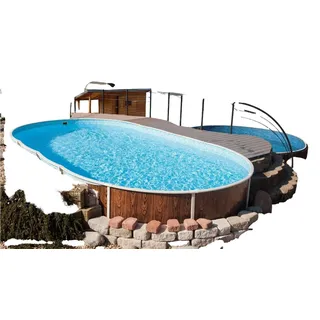 AZURO VARIO WOOD WL3 Stahlwandpool, oval, 730 x 370 x 120 cm, nur Pool, ohne Innenfolie - Braun