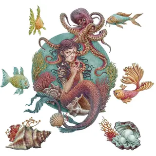 Wallfluent Wandaufkleber 130x145cm - Unterwasser-Meerjungfrauen , Multicolor , Kunststoff , Rechteckig , 130x145x0.1 cm , Tapeten & Wandverkleidungen, Wandtattoos & Sticker, Wandtattoos