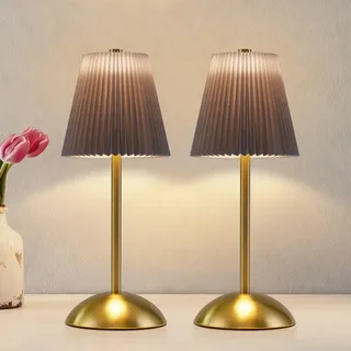ZMH Nachttischlampe 2er Set Tischlampe Akku - LED Tischleuchte Kabellos Dimmbar Touch Schlafzimmerlampe mit USB Stoff Lampenschirm Modern Design Nachttischleuchte f1r Schlafzimmer K1che