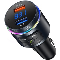 ANSTA automatischer Bluetooth FM Sender, [automatische Frequenzanpassung zur Vereinfachung der Einstellungen], Bluetooth Auto Adapter QC3.0, RGB Hintergrundbeleuchtung, Dual Mikrofon