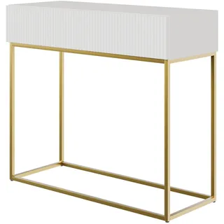 Selsey Konsolentisch Mit Schublade Beistelltisch 90 cm Eingangstisch Konsole Schminktisch Veldio Weiß Goldene Beine