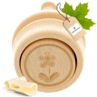 HOFMEISTER® Butter-Stempel für 30 g Butter, 5 cm, Blume, Handgefertigt in Deutschland, Form zum Dekorieren, Runde Durchstoß-Form, Model aus Heimischem Ahorn-Holz