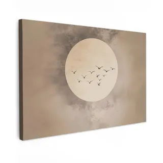 MuchoWow© Bild auf Leinwand Groß XXL Schlafzimmer Bilder Badezimmer Wand | 120x80 cm - Deko Wohnzimmer Modern Wanddeko Bilderwand Geschenk Vogel - Beige - Japandi