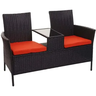 MCW Poly-Rattan Sitzbank MIT Tisch Schwarz, Orange , Kunststoff , 132x84x55 cm , Gartenmöbel, Gartenbänke