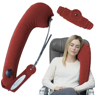 Travelrest Ultimatives Reise-Nacken- und Körperkissen – Gurt für Flugzeug- und Autositz – lindert Schulterschmerzen, bequem und praktisch für Büro, Flugzeug, Bus und Bahn – klein zusammenrollbar – Rot