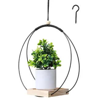 YUZHEDM Hängeblumentöpfe 30 * 30cm Blumentopf Hängend mit Passenden Haken Blumenampel mit Holzsockel Hängende Blumentöpfe Kann an der Decke, am Freiluftbalkon, an der Wand. (Schwarz )