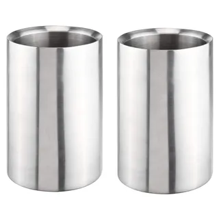 Bambelaa! Weinkühler Edelstahl Hoch Doppelwandig Sektkühler Flaschenkühler Getränkekühler Kühler Für Wein Champagner Sekt (Edelstahl Gebürstet (ca. 12 x 19 cm), 2 Stück)