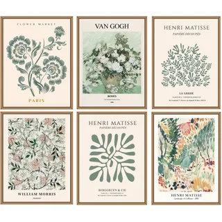 LOZULO Grün Pflanzen Leinwand Bilder Matisse Poster Set A4
