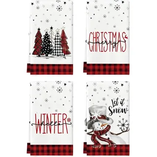 4er Set Geschirrtücher Weihnachten Deko Weihnachtsdeko Tischdeko Weihnachts | Geschirrtuch 40 x 60 cm Christmas Decorations Weihnacht Innen Tisch Dekoration Weinachtsdekorationen Küchentücher Geschenke