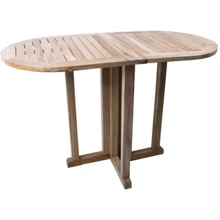 Gardenson Balkontisch , Hellbraun , Holz , Teakholz , Hartholz , oval , 60x75x120 cm , klappbar, UV-beständig, wetterbeständig, platzsparend , Gartenmöbel, Gartentische, Klapptische