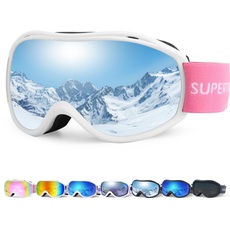 Supertrip Skibrille Damen Herren, Anti Fog Ski Brille Unisex für Brillenträger, UV-Schutz Skibrillen, Snowboardbrille Sphärisch Verspiegelt Kompatibler Helm für Erwachsene Jugendliche