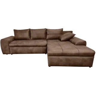 luma-home Ecksofa mit Schlaffunktion, Bettkasten, Wellenunterfederung, Ottomane rechts B266/T186/H90 cm, Mikrofaser Leder-Optik Vintage Braun / 18011 , Textil , Füllung: Polyurethan (Pur) , Eckteil,L-Form , 266x186 cm , Wohnzimmer, Sofas & Couches, Wohnlandschaften, Ecksofas