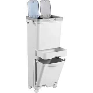 Aopunly Mülleimer Trennsystem 4 Fächer Recycler Lagerschrank 42 Liter inkl. Pedal - Weiß