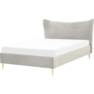 BELIANI Polsterbett Hellgrau aus Samt 140 x 200 cm mit Goldenen Metallbeinen Hohes Kopfteil Modern Elegant für Schlafzimmer - Grau, Gold