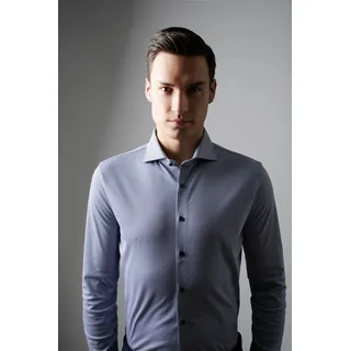 Langarmhemd DESOTO "Jerseyhemd Essential Hai langarm", Herren, Gr. 40, N-Gr, navy houndstooth, Jersey, Obermaterial: 100% Baumwolle, Hahnentrittmuster, gemustert, mehrfarbig, regular fit normal, Rundhals, eingesetzt 1-Knopf-Manschette mit Schlitz, Hemden Langarmhemd, Flexibler Stretch