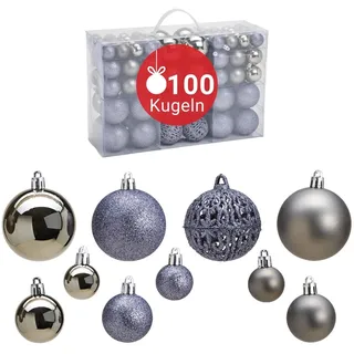 WOMA Christbaumkugeln Set Grau & 22 weiteren Farben - 50er & 100er Weihnachtskugeln Set - Weihnachtskugeln Kunststoff - Weihnachtsbaum Deko & Christbaumschmuck