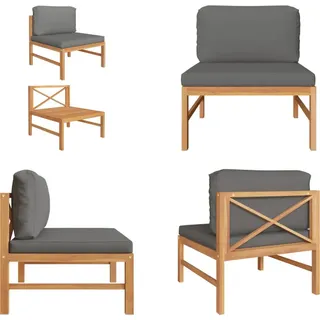vidaXL Mittelsofa mit Dunkelgrauen Kissen Massivholz Teak - Mittelsofa - Mittelsofas - Sofa-Mittelstück - Sofa-Mittelstücke - Grau