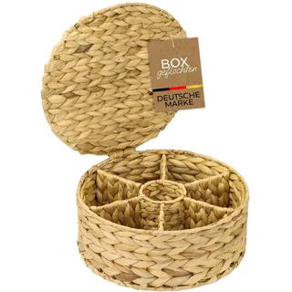 HMF Teebox aus Wasserhyazinthe mit 7 Fächern zur Aufbewahrung von Teebeuteln, Aufbewahrungskorb als Organizer für Küche, Bad, Wohnbereich | 27 x 27 x 11 cm | Natur