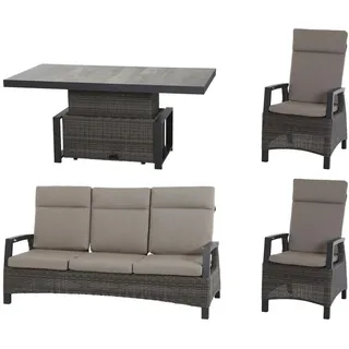 Siena Garden Loungegarnitur , Grau , Metall, Kunststoff, Textil, Keramik , 4-teilig , 72x103x160 cm , Tisch höhenverstellbar, wetterbeständig, Rückenlehne mehrfach verstellbar , Gartenmöbel, Loungemöbel, Loungegarnituren
