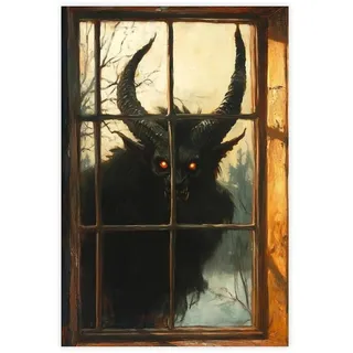 MGHDGD Krampus, Creepmas Dekor, Gothic-Weihnachtskunst, Leinwand-Poster, Schlafzimmer, Dekoration, Landschaft, Büro, Raumdekoration, Geschenk, 60 x 90 cm