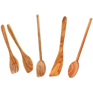 Fackelmann 9902050 Olivenholz Küchenhelfer Set 4-teilig Salatbesteck Löffel Pfannenwender Olivenholz 30 cm