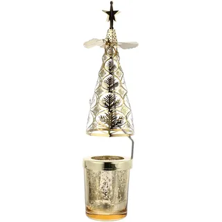 Luxshiny Weihnachten Tee Licht Spinning Metall Rotierender Kerzenhalter Weihnachtsbaum Tee Licht Kerzenhalter für Romantische Hochzeitsereignis Weihnachten Heim Tabelle Dekorationen Keine