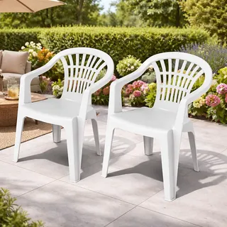 2er Stapelstuhl Bistrostuhl Gartenstuhl MOJAWO ALTEA Weiß Kunststoff - Weiß