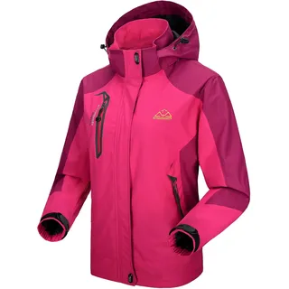 donhobo Jacken Damen Outdoorjacke Wasserdicht Windjacke Leicht Wanderjacke Atmungsaktiv Funktionsjacke Softshell Übergangsjacke mit Kapuze (Rose Rot, XS)