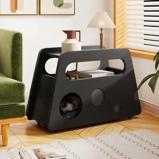 Sweiko Sideboard, Moderner schwarzer Beistelltisch mit Rollen, sicherem abgerundetem Design – Mobil, platzsparend, ideal für Wohnzimmer und Schlafzimmer (81x33x51,5 cm)