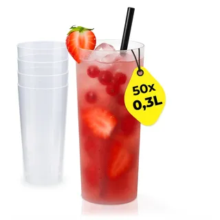 Silverkitchen 50x Longdrink Plastikbecher 0,3 L – Stapelbare Mehrweg Partybecher - Spülmaschinenfeste Hartplastik Becher für Events, Partys & Gastro