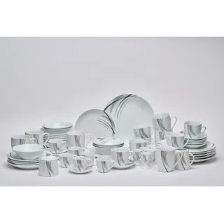 Novel Kombiservice , Grau, Schwarz, Weiß , Keramik , 62-teilig , Streifen , 190 ml,190 ml,220 ml,270 ml,90 ml,420 ml,430 ml , Lfgb , lebensmittelecht , Geschirr, Geschirrsets, Kombiservice