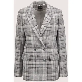 Longblazer MADELEINE "Blazer Langer Karo-Blazer mit langem Revers", Damen, Gr. 42, grau (bleigrau, steingrau, kariert), Obermaterial: 60% Wolle WO. 20% Polyamid PA. 20% Polyester PES., Modern, normal, Blazer Longblazer
