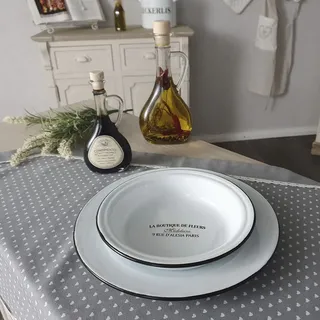 Ambiente Haus Teller Tief aus Emaille in Antikweiß 18 cm weiß