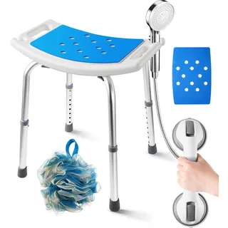 Casgee Duschhocker Höhenverstellbar 37-57cm, Duschstuhl 8 Stufen, Duschhocker für Senioren Belastbar bis 136kg, Badhocker mit Rutschfesten Gummifüßen für ältere Menschen, Blau