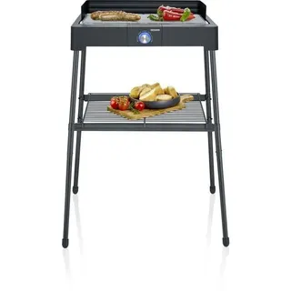 Elektrischer Grill auf Füßen und Tisch SEVERIN PG8566, 2200 W, Grillfläche 44,5 x 26 cm, einstellbarer Thermostat, SafeTouch-Technologie, rauchreduzierende Konstruktion, Schwarz