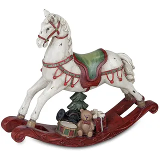 formano Schaukelpferd Weihnachtsdeko 22cm Kunststein Figur Handbemalte Dekofigur Klassik-rot Winterliche Tischdeko Fensterbankdekoration