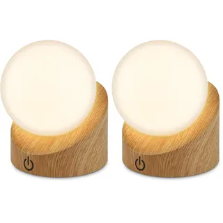 BRILONER - Mini LED Tischlampe kabellos IP54 mit Touch, dimmbar in Stufen, Akku & Lichtquelle tauschbar, Nachttischlampe, Kugel, LED Lampe, Akku Tischleuchte, Outdoor Lampe, 10x8x9 cm, Holzoptik
