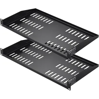 Vevor 2er-Set 1U Fachboden für Netzwerkschrank, 254 mm Tiefe, 22,68 kg Tragfähigkeit, Server-Rack Ablage, Kohlenstoffstahl, Gute Luftzirkulation für 482,6 mm Netzwerkschrank oder Geräte-Rack
