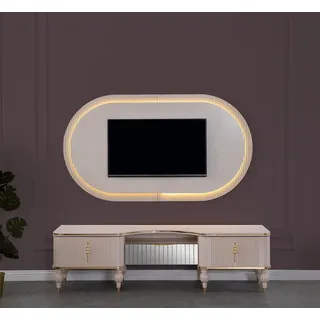 Moderne Beige Wohnwand Garnitur Designer RTV-Lowboard Wandpanel 2tlg - Beige